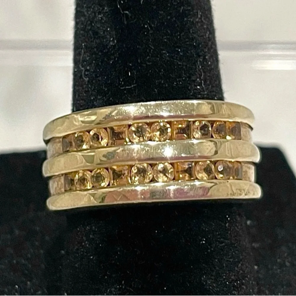Vintage Galaxy Ring Round & Square Champagne CZ Citrine Yellow Sapphire | RARE